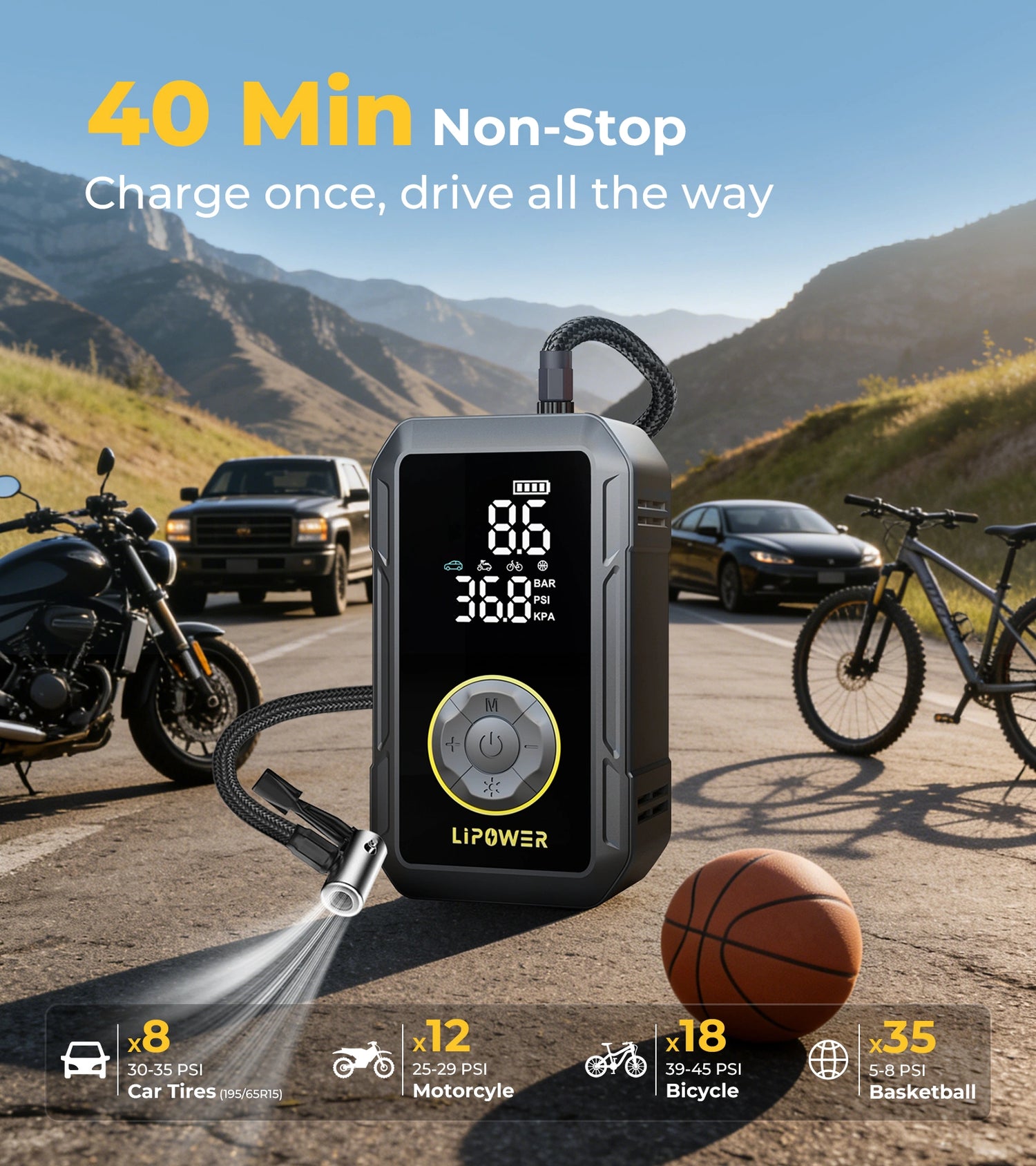 Lipower M8 Inflador de Neumáticos 150PSI con Compresor de Aire Portátil de 4000mAh