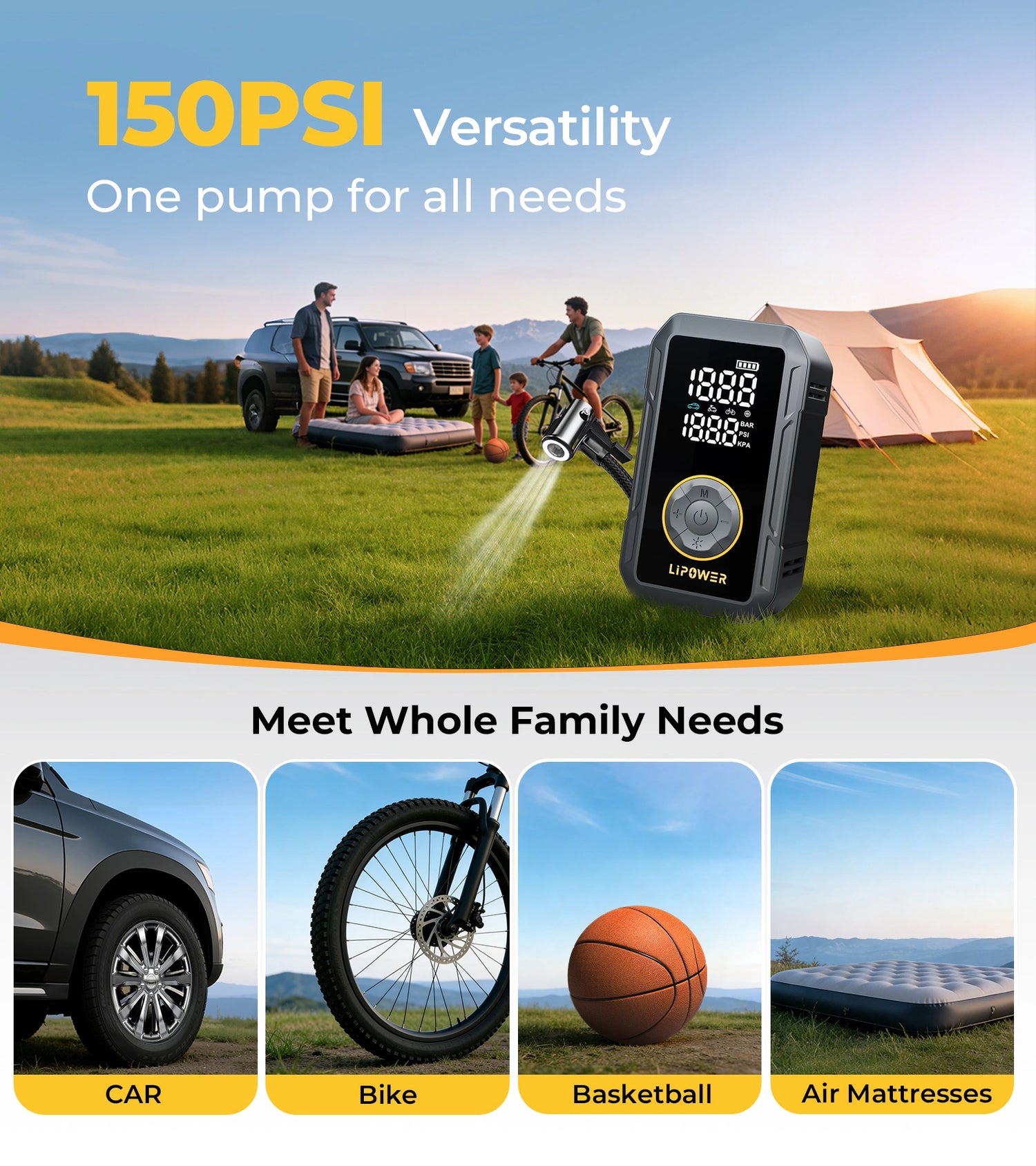 Lipower M8 Inflador de Neumáticos 150PSI con Compresor de Aire Portátil de 4000mAh