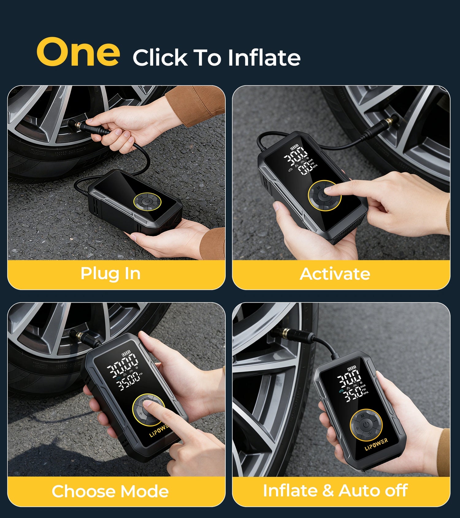 Lipower M8 Inflador de Neumáticos 150PSI con Compresor de Aire Portátil de 4000mAh