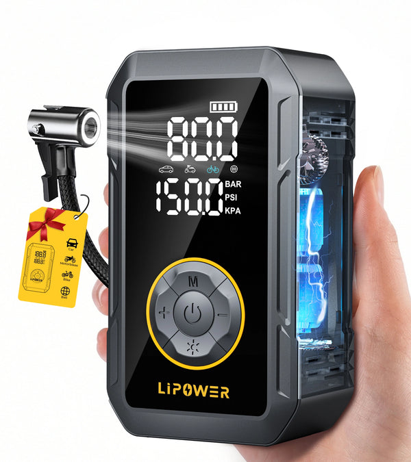 Lipower M8 Tire Inflator 150PSI with 4000mAh for Car, Motorcycle, Bike, Ball, and Custom