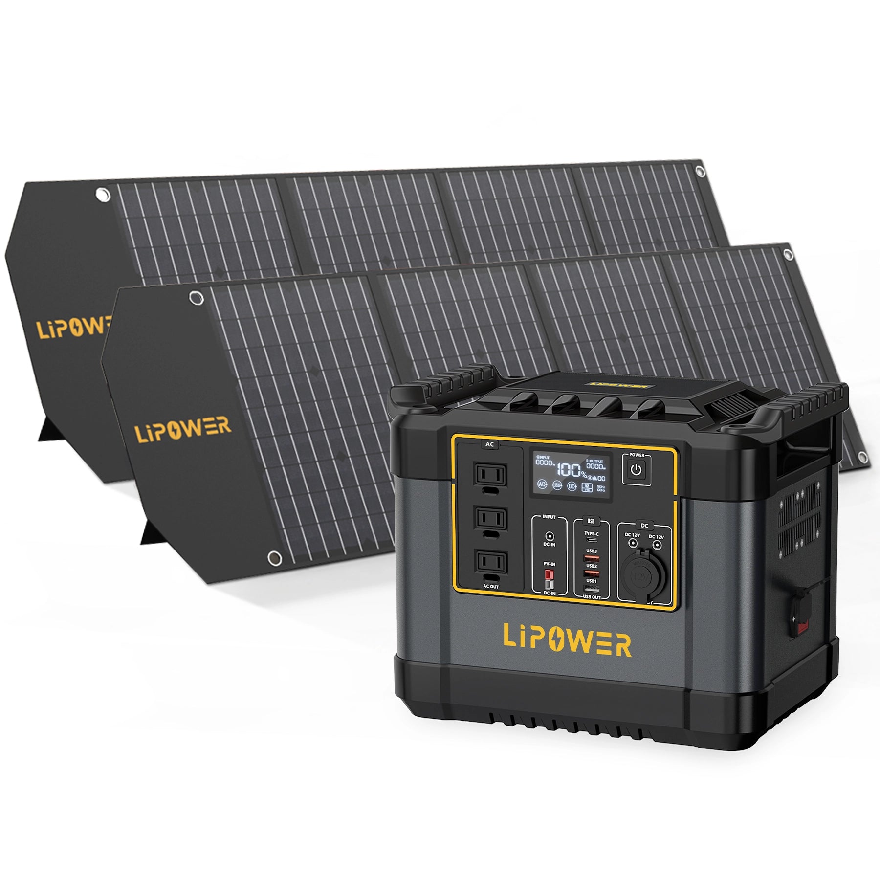 Portable solar generator power station for camping with solar panels