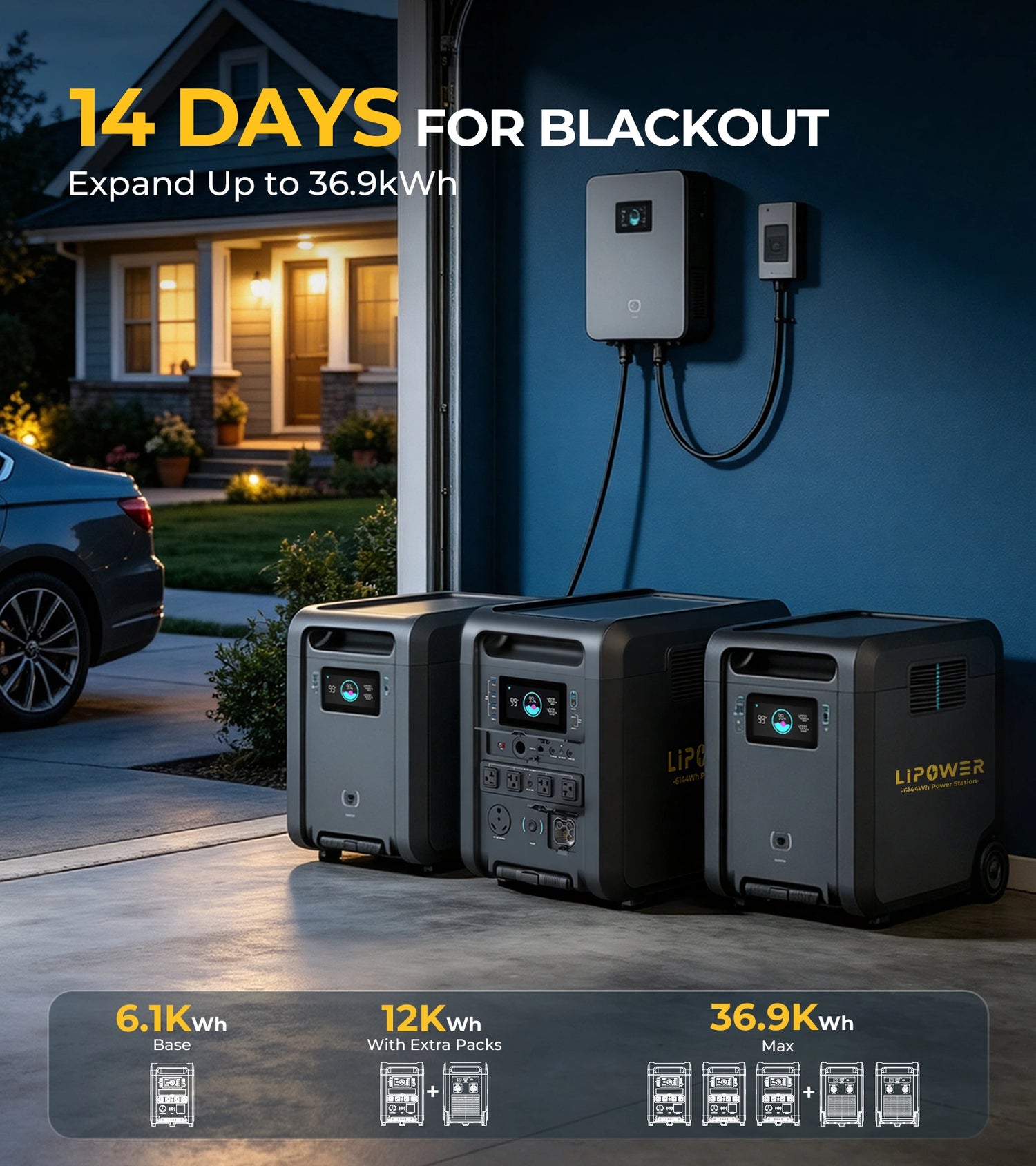 Estación de energía solar Lipower T4 Master de 6144 Wh y 4200 W para respaldo doméstico 