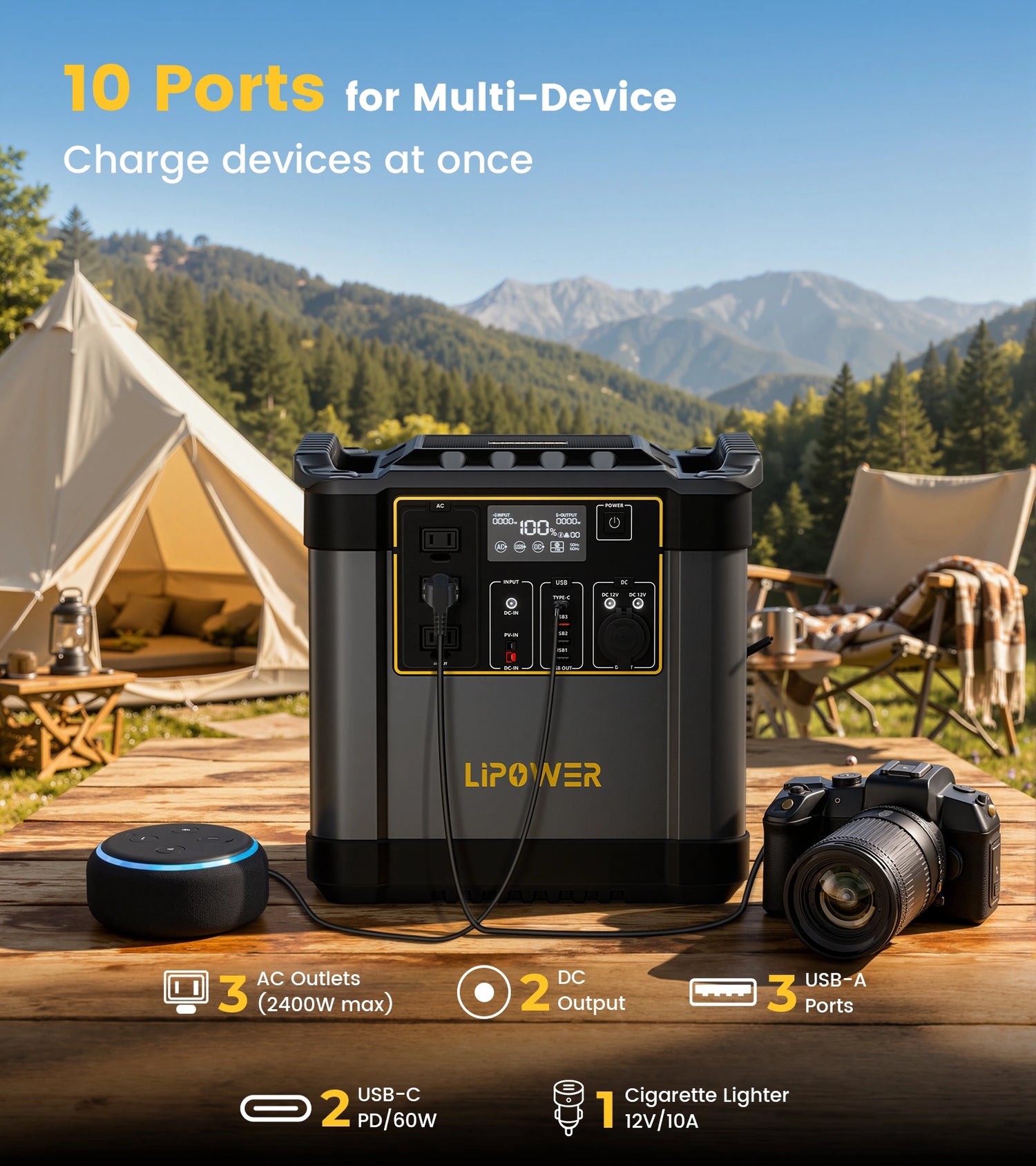 Lipower G2000L-S Portable Power Stations 2150Wh 2400W for Camping & Home Backup