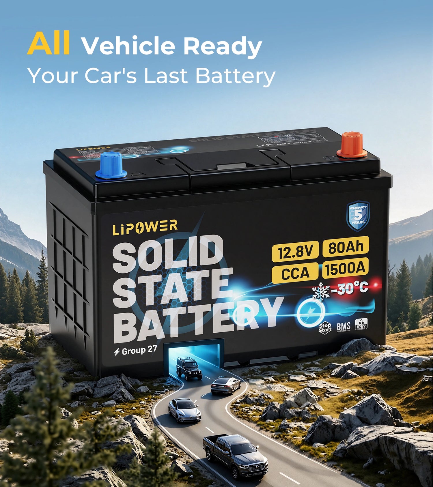 Lipower Group 27 Solid-State Car Battery 12.8V | 1500A CCA