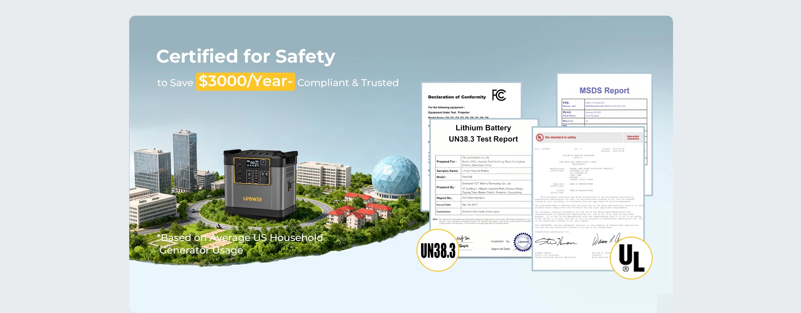 Certified portable power station with UL and UN38.3 safety certification for home battery backup and emergency power